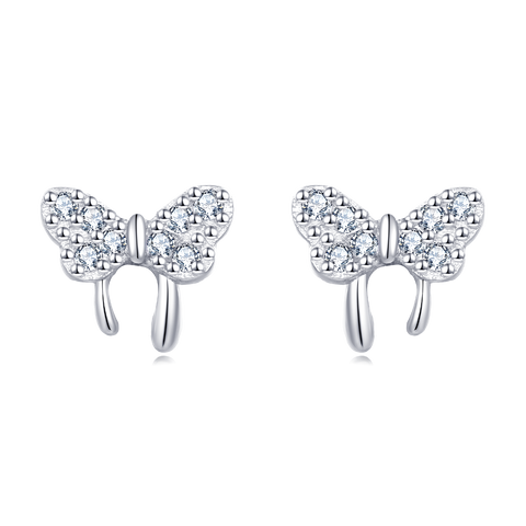 925 Sterling Silver Elegant Zircon Butterfly Stud Earrings In Sterling Silver