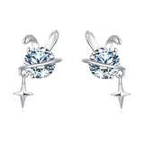 925 Sterling Silver Silver Bunny Earrings With Crystal Center And Star Charm