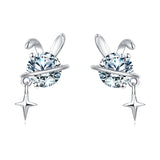 925 Sterling Silver Silver Bunny Earrings With Crystal Center And Star Charm