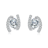 925 Sterling Silver Elegant Silver Horseshoe Stud Earrings With Sparkling Zircon Accents