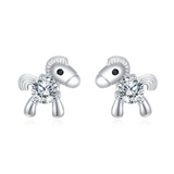925 Sterling Silver Whimsical Silver Horse Stud Earrings With Zircon Accents