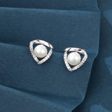 925 Sterling Silver Elegant Pearl And Zircon Accent Silver Earrings