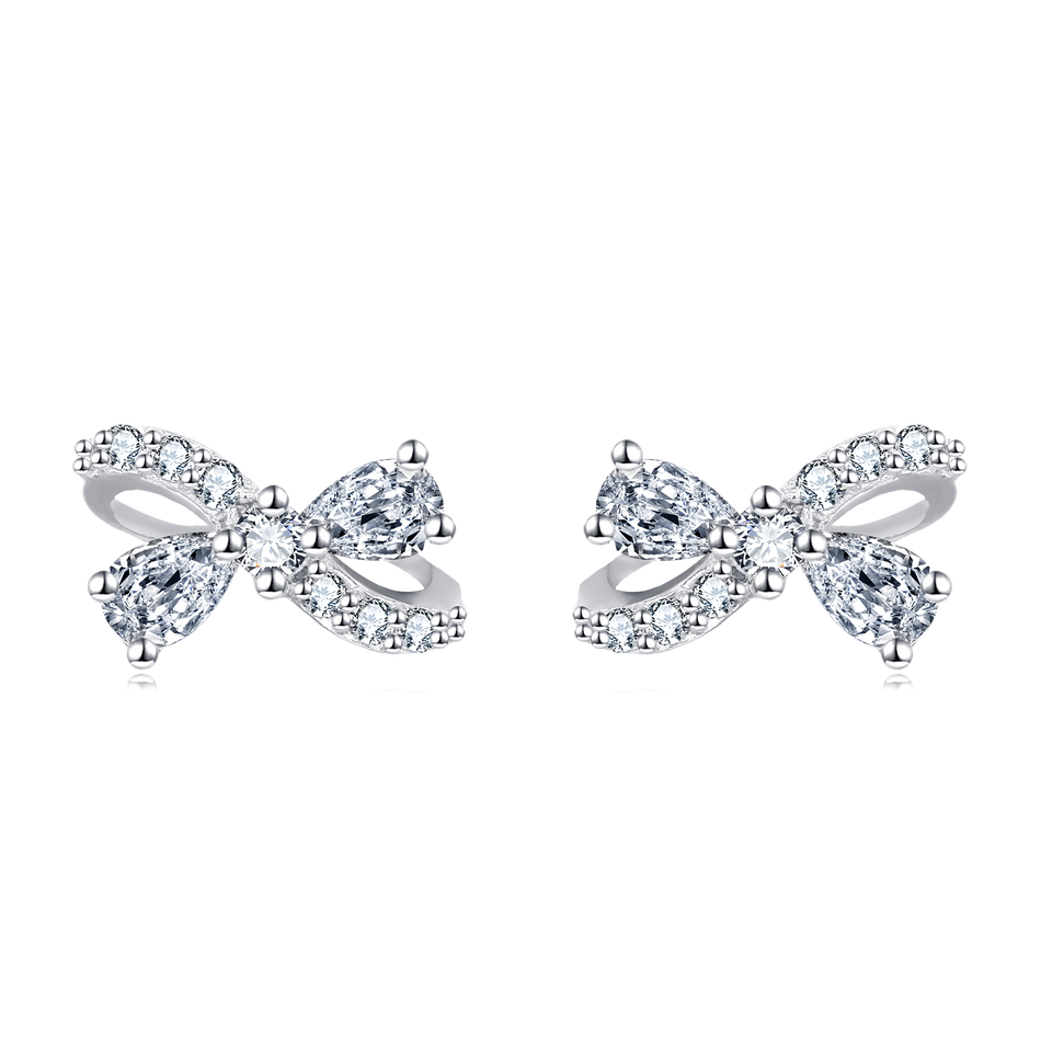 925 Sterling Silver Elegant Zircon Bow Earrings In Sterling Silver ¨C Luxury Fashion Accessory