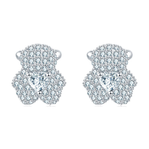 925 Sterling Silver Elegant Floral Zircon Halo Cluster Earrings In Plated with White Gold