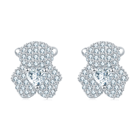 925 Sterling Silver Elegant Floral Zircon Halo Cluster Earrings In Plated with White Gold