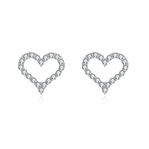 925 Sterling Silver Elegant Heart-shaped Zircon Accent Silver Stud Earrings