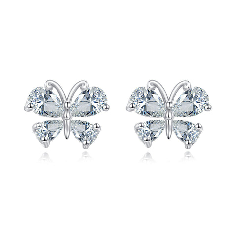 925 Sterling Silver Elegant Zircon Floral Stud Earrings