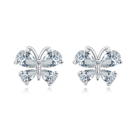 925 Sterling Silver Elegant Zircon Floral Stud Earrings
