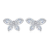 925 Sterling Silver Elegant Butterfly Crystal Stud Earrings In Sterling Silver