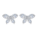 925 Sterling Silver Elegant Butterfly Crystal Stud Earrings In Sterling Silver