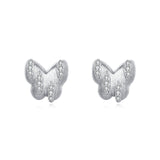 925 Sterling Silver Elegant Butterfly Stud Earrings With Silver Zircon Accents On Blue Backdrop