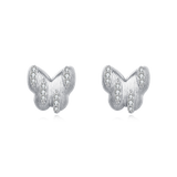 925 Sterling Silver Elegant Butterfly Stud Earrings With Silver Zircon Accents On Blue Backdrop