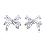 925 Sterling Silver Elegant Silver Butterfly Stud Earrings With Sparkling Zircon Accents