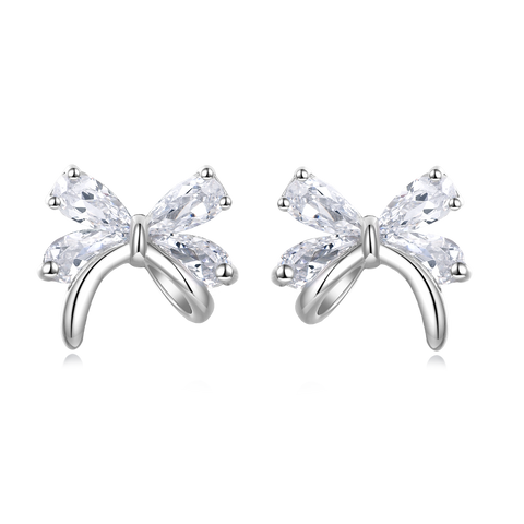 925 Sterling Silver Elegant Silver Butterfly Stud Earrings With Sparkling Zircon Accents