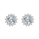 925 Sterling Silver Elegant Silver Floral Zircon Earrings - Luxury Studs