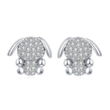 925 Sterling Silver Adorable Zircon-encrusted Bunny Stud Earrings