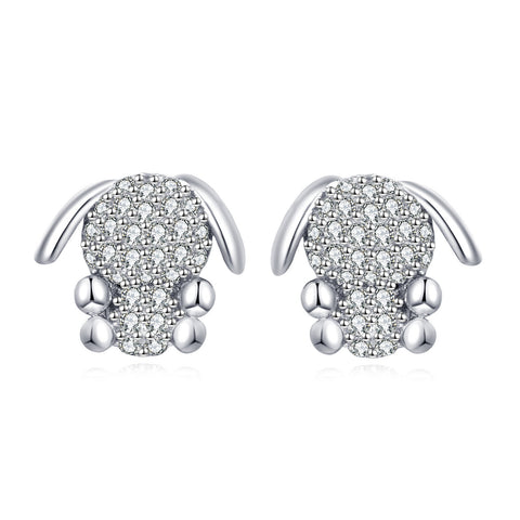 925 Sterling Silver Adorable Zircon-encrusted Bunny Stud Earrings