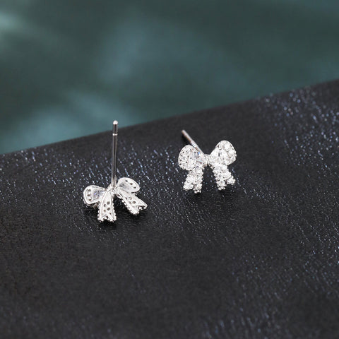 925 Sterling Silver Elegant Crystal Bow Earrings