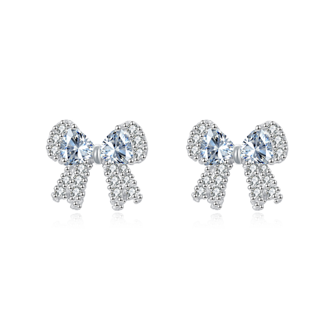 925 Sterling Silver Elegant Crystal Bow Earrings