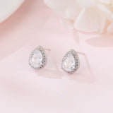 925 Sterling Silver Elegant Teardrop Zircon Halo Earrings In Plated with White Gold