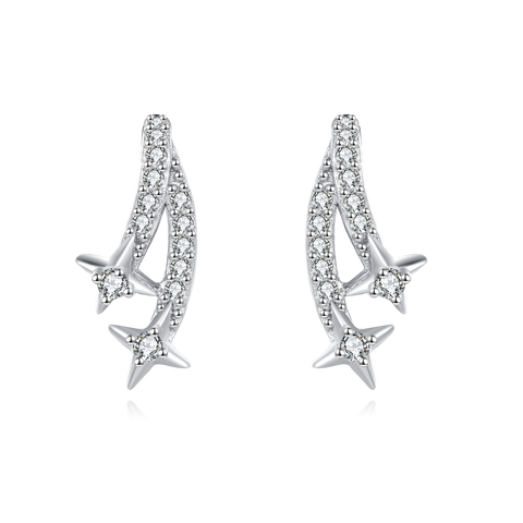 925 Sterling Silver Elegant Stellar Zircon-encrusted Silver Drop Earrings