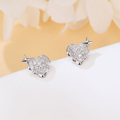 925 Sterling Silver Heart-shaped Zircon Earrings With Star Accent