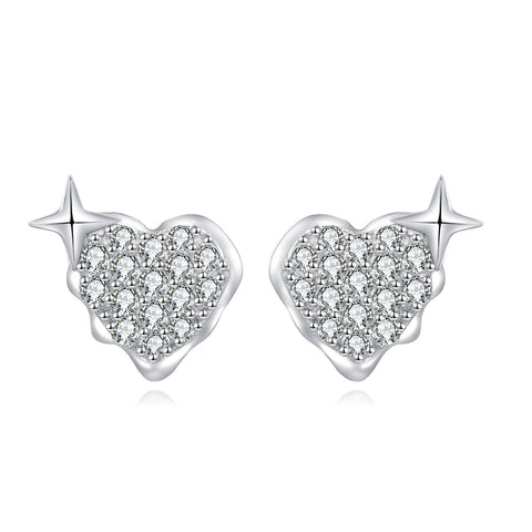 925 Sterling Silver Heart-shaped Zircon Earrings With Star Accent