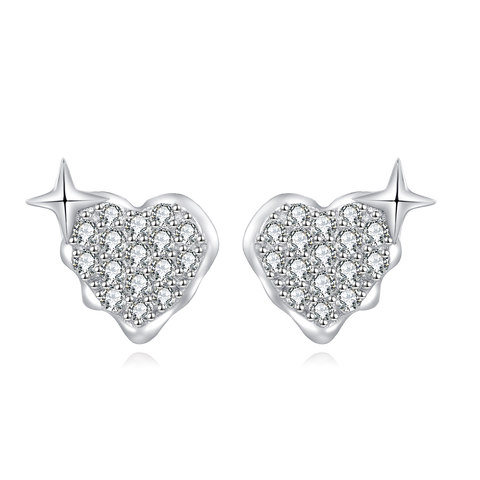 925 Sterling Silver Heart-shaped Zircon Earrings With Star Accent