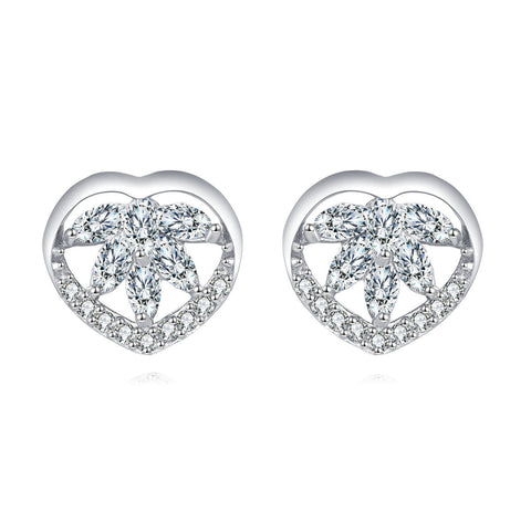 925 Sterling Silver Eternal Love Zircon Heart Earrings In Plated with White Gold