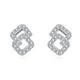 925 Sterling Silver Elegant Square Zircon Stud Earrings With Hollow Design