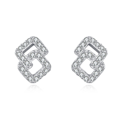925 Sterling Silver Elegant Square Zircon Stud Earrings With Hollow Design