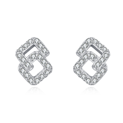 925 Sterling Silver Elegant Square Zircon Stud Earrings With Hollow Design