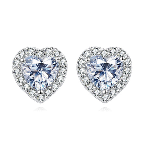 925 Sterling Silver Eternal Love Heart-shaped Zircon Earrings With Sparkling Accents