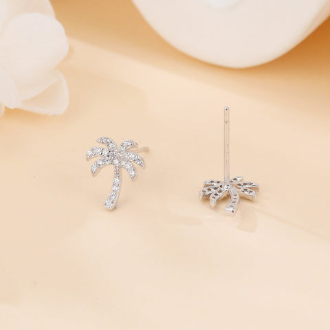 925 Sterling Silver Zircon Palm Tree Silver Stud Earrings – Tropical Chic Jewelry