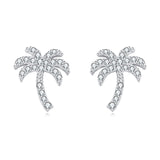 925 Sterling Silver Zircon Palm Tree Silver Stud Earrings – Tropical Chic Jewelry