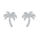 925 Sterling Silver Zircon Palm Tree Silver Stud Earrings – Tropical Chic Jewelry
