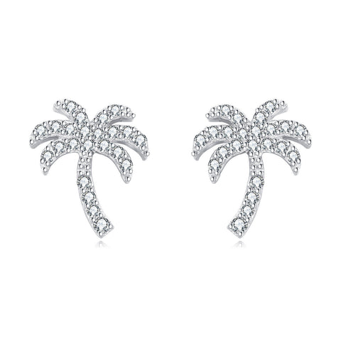 925 Sterling Silver Zircon Palm Tree Silver Stud Earrings – Tropical Chic Jewelry