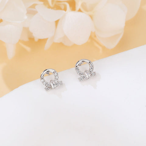 925 Sterling Silver Elegant Sterling Silver Bow-shaped Earrings With Zircon Accents