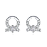 925 Sterling Silver Elegant Sterling Silver Bow-shaped Earrings With Zircon Accents