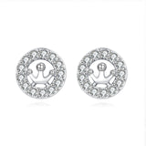925 Sterling Silver Elegant Crown Motif Zircon Accent Stud Earrings In Sterling Silver