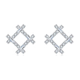 925 Sterling Silver Elegant Silver Geometric Zircon Stud Earrings With Floral Accent