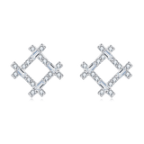 925 Sterling Silver Elegant Silver Geometric Zircon Stud Earrings With Floral Accent