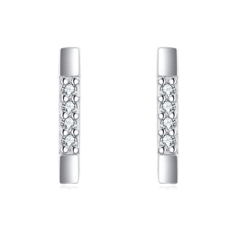 925 Sterling Silver Elegant Zircon-studded Rectangular Stud Earrings