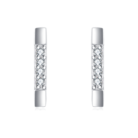 925 Sterling Silver Elegant Zircon-studded Rectangular Stud Earrings