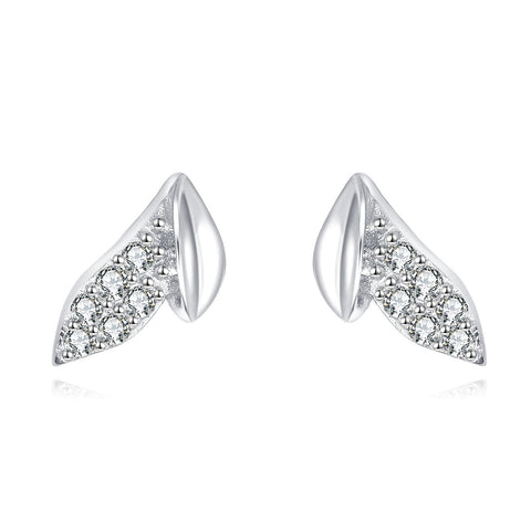 925 Sterling Silver Elegant Silver Leaf Zircon Stud Earrings With Modern Design