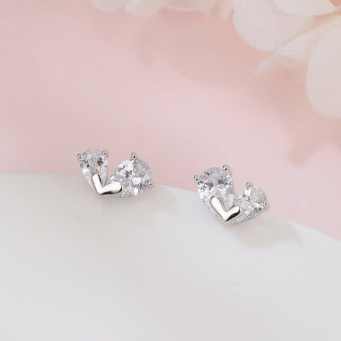 925 Sterling Silver Triple Zircon Heart Earrings In Plated with White Gold Setting