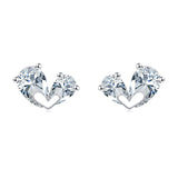 925 Sterling Silver Triple Zircon Heart Earrings In Plated with White Gold Setting