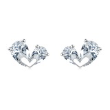 925 Sterling Silver Triple Zircon Heart Earrings In Plated with White Gold Setting