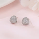 925 Sterling Silver  Zircon Pavé Stud Earrings In Plated with White Gold
