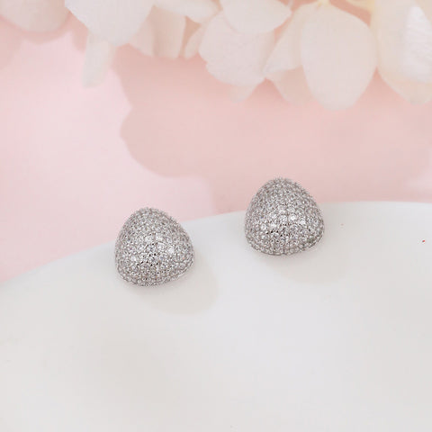 925 Sterling Silver  Zircon Pav¨¦ Stud Earrings In Plated with White Gold